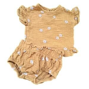 Grayson Collective Mustard Diaper Cover Set with White Floral Accents - 0-3m